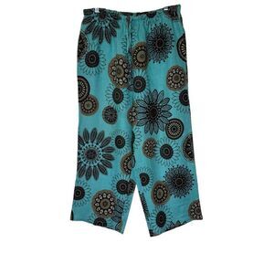 Hot Cotton by Marc Ware Teal Wide Leg Linen Ankle Pants SzXL Cottagecore, Beachy